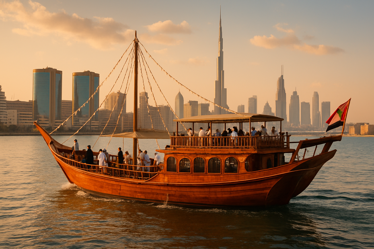 Traditional Emirati dhow cruise along Dubai Creek
