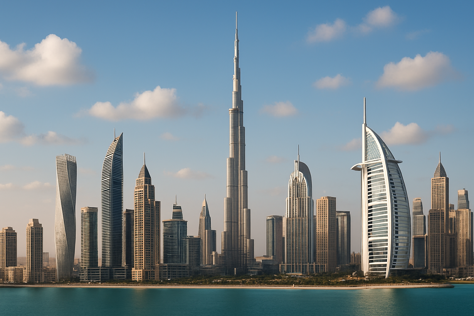 Modern Dubai skyline with iconic skyscrapers